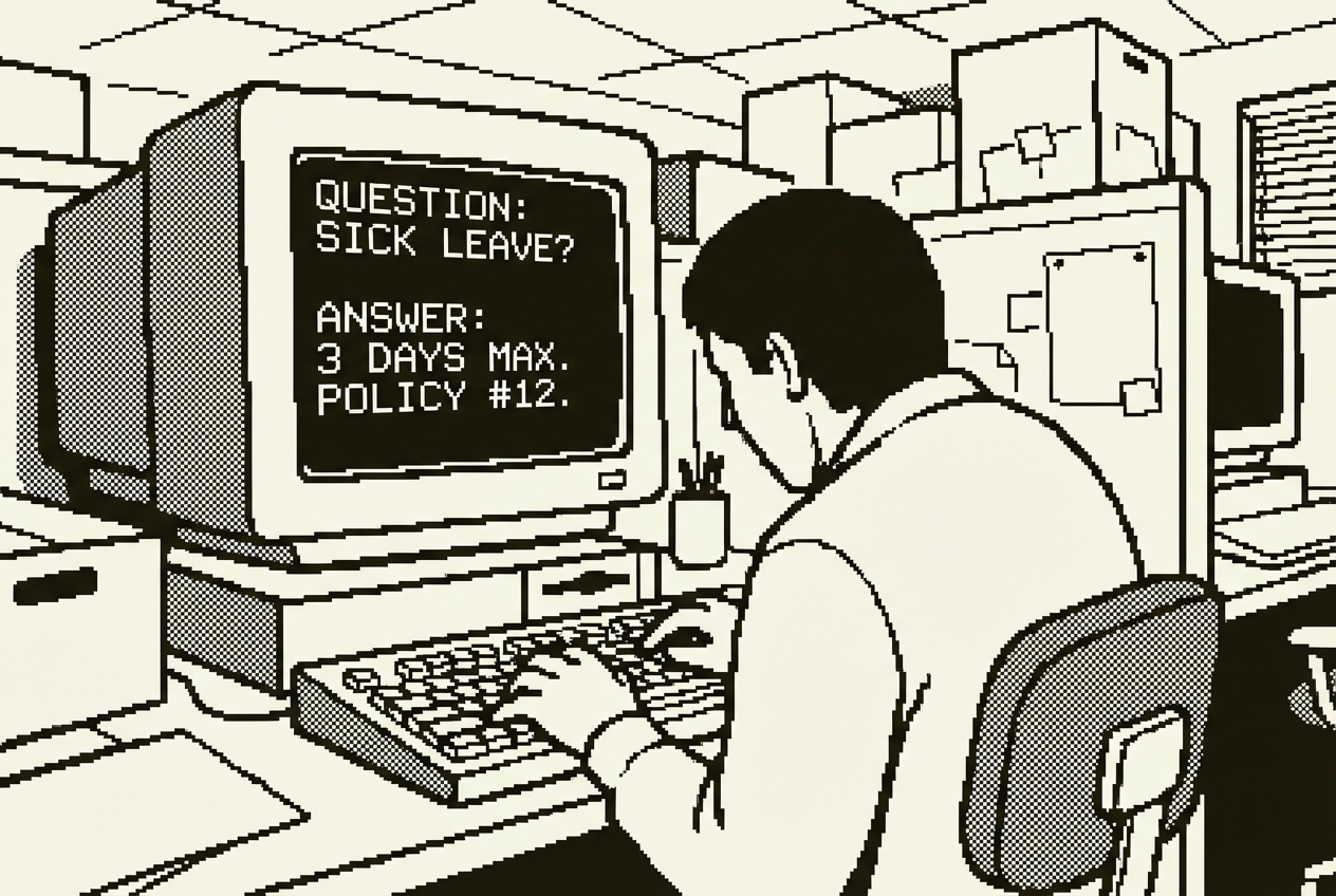 Employee typing a question, getting a direct policy answer
